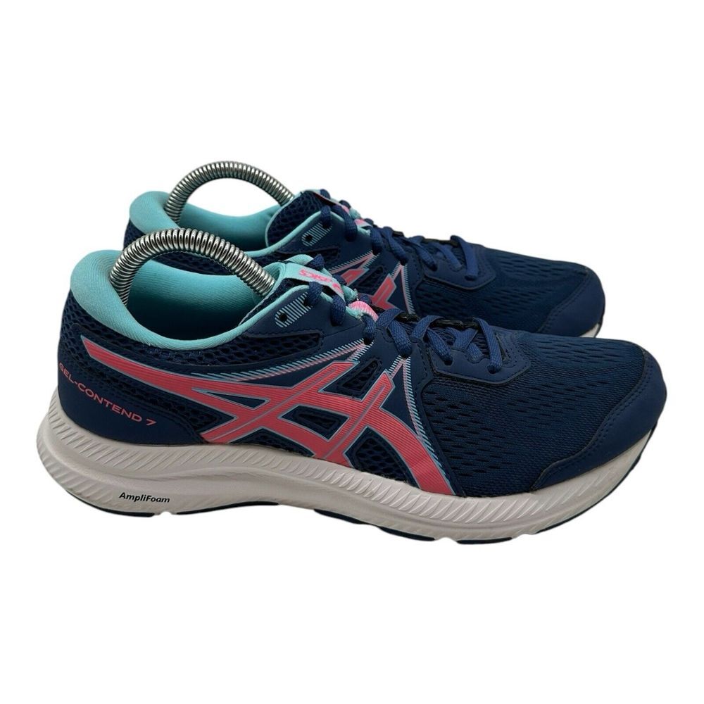 ASICS Gel Contend 7 Running Shoes Womens Sz 9.5 Navy Blue Pink Sneakers 1012B228